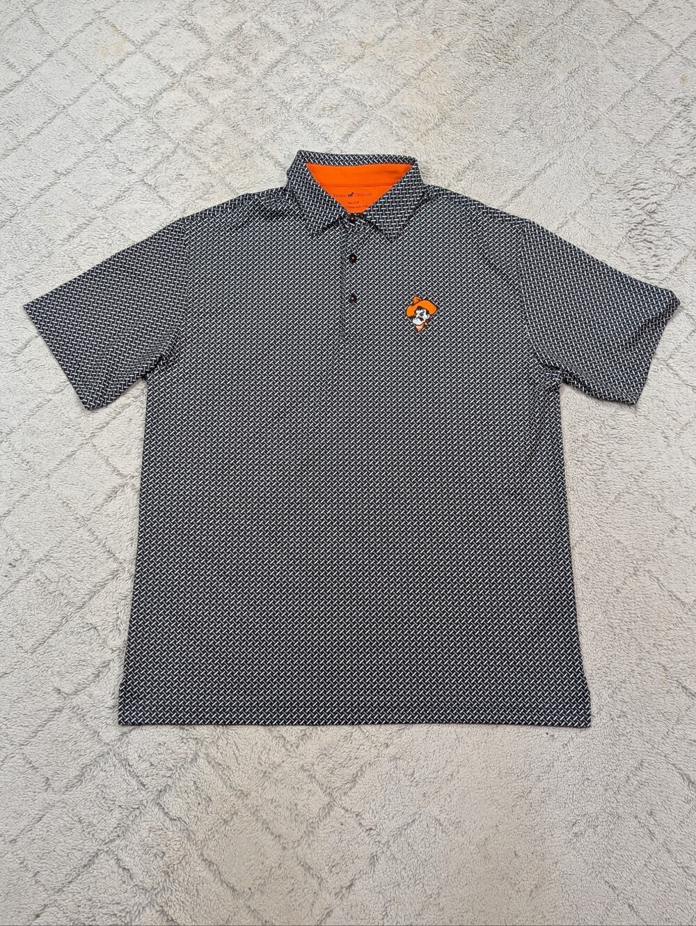 Horn Legend Shirt Mens M Black Check  Oklahoma State Pistol Pete Performance